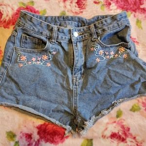 SheIn embroidered floral jean shorts
